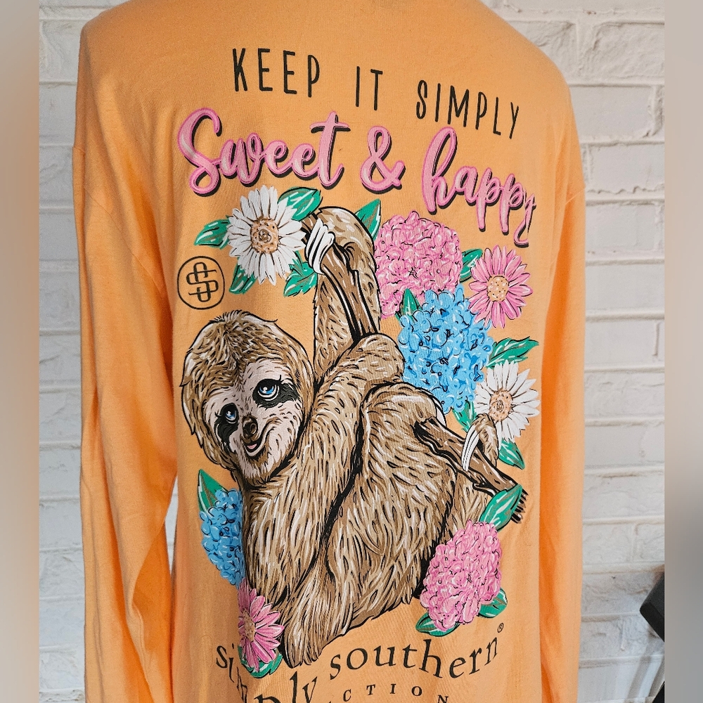 Simply Southern Peach Sloth Floral Tee